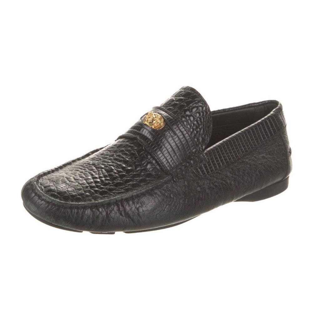 Versace Men's Signature Medusa Textured Leather Loafers Black